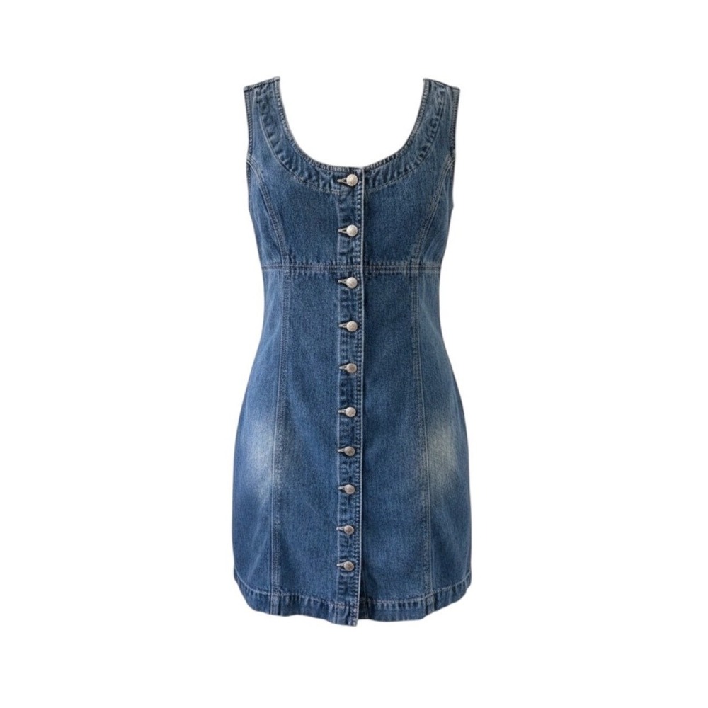 Gap Vintage 90s Denim Mini Dress Medium Wash Blue Button Front Cotton Size 4